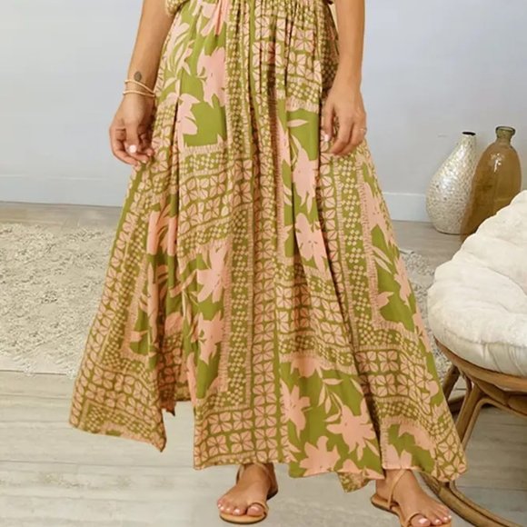 Floral Deep V Dolman Sleeve Split Maxi Long Dress - Picture 6 of 7